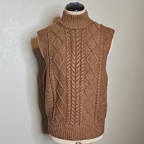 Varley Joilette Roll Neck Vest Brown Cable Knit Sweater Vest XS - Picture 2 of 10